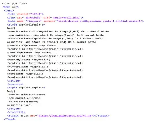 HTML Header Code for AMP